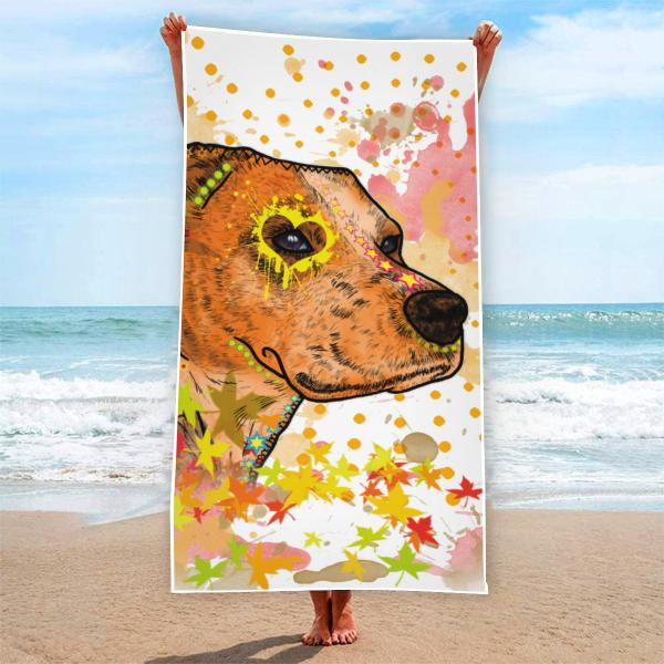 Strandtuch, Badetuch, Saunatuch mit buntem Hundemotiv in digitaler Popart mit Hunde Motiv Bumsi