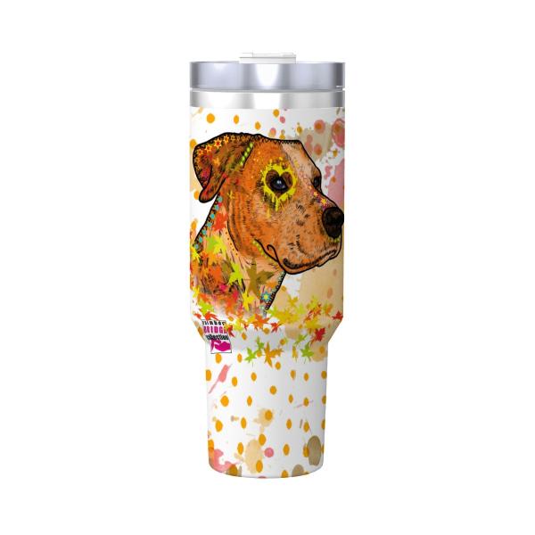 Tumbler mit Hundemotiv Bumsi - Edelstahl, Becher, 1L, mit Strohhalm, bunt, Motive in Digitaler Popart, AmStaff, Staffordshire, SOKA, Listenhund