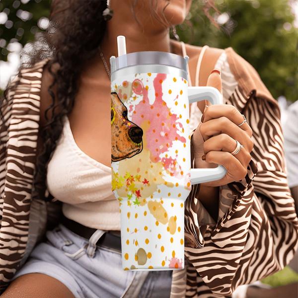 Tumbler mit Hundemotiv Bumsi - Edelstahl, Becher, 1L, mit Strohhalm, bunt, Motive in Digitaler Popart, AmStaff, Staffordshire, SOKA, Listenhund