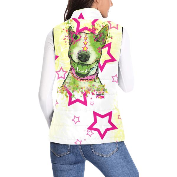 Weste mit Hundemotiv Bärbel - 100 % Polyester, Wattiertes Futter, Ärmellos, bunt, Hundemotiv, Mini, Bullterrier, Bulli, Listenhund, SOKA