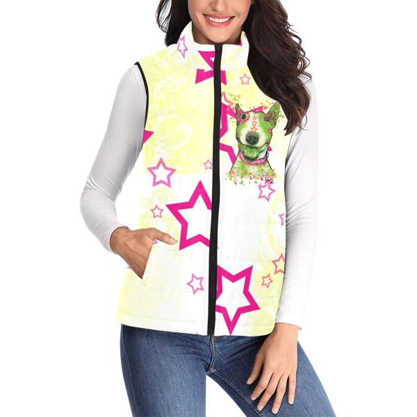 Weste mit Hundemotiv Bärbel - 100 % Polyester, Wattiertes Futter, Ärmellos, bunt, Hundemotiv, Mini, Bullterrier, Bulli, Listenhund, SOKA