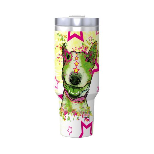 Tumbler mit Hundemotiv Bärbel - Edelstahl, Becher, 1L, mit Strohhalm, bunt, Motive in Digitaler Popart, Bullterrier, Bulli, SOKA, Listenhund, Mini