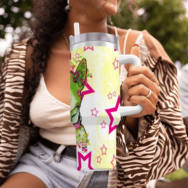 Tumbler mit Hundemotiv Bärbel - Edelstahl, Becher, 1L, mit Strohhalm, bunt, Motive in Digitaler Popart, Bullterrier, Bulli, SOKA, Listenhund, Mini