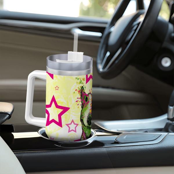Tumbler mit Hundemotiv Bärbel - Edelstahl, Becher, 1L, mit Strohhalm, bunt, Motive in Digitaler Popart, Bullterrier, Bulli, SOKA, Listenhund, Mini