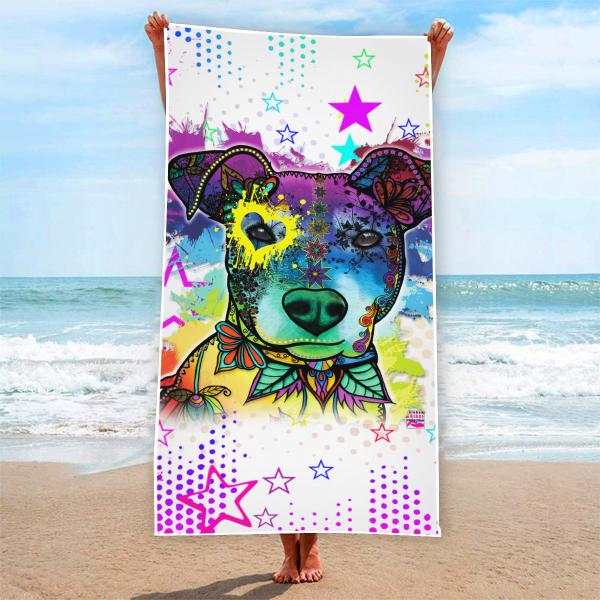 Badehandtuch Chiquito – Popart-Hundemotiv, 75x165 cm, 100 % Polyester, weich & schnelltrocknend