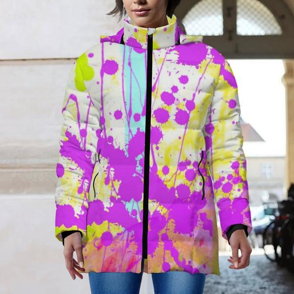 Warme Winterjacke mit Hundemotiv Cindy – Popart Hundemotiv, 96% Polyester, 4% Spandex Unisex CD, bunt, Größe S-6XL, Mischling, Mix, Englische Bulldogge, Bully