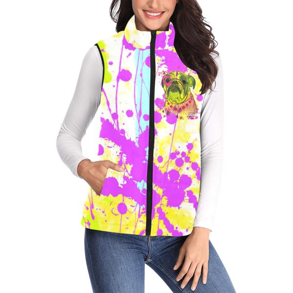 Weste mit Hundemotiv Cindy - 100 % Polyester, Wattiertes Futter, Ärmellos, bunt, Hundemotiv, Englische Bulldogge, Bully
