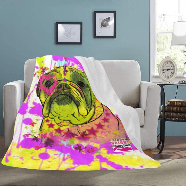 Decke Cindy -  Fleecedecke, kuschlig, weich, bunt, Motive in Digitaler Popart, 152cm x 203cm, bunt, englische Bulldogge, english Bulldog, Bully