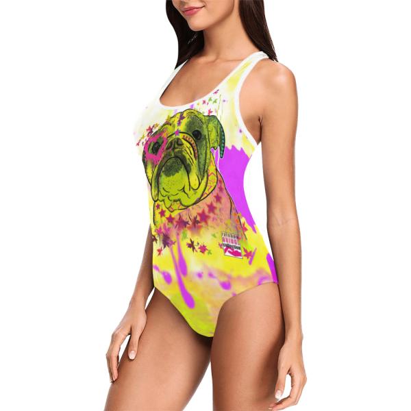 Badeanzug Hundemotiv Cindy - 85% Polyester, 15% Spandex, Wasserecht, mit Innenfutter, Größe XS-5XL, Bademode, Englische Bulldogge, English Bulldog, Bully, SOKA, Listenhund