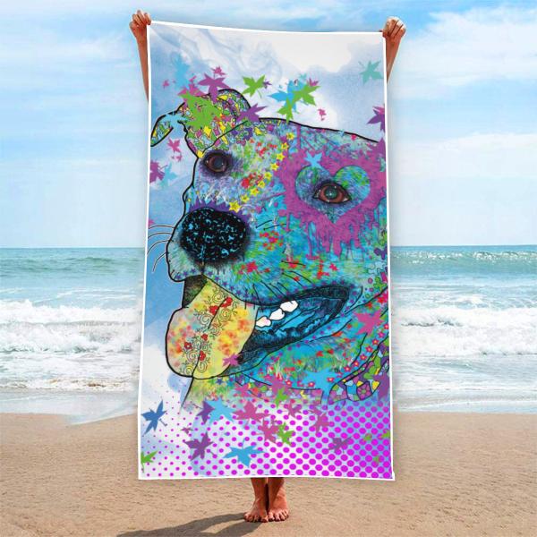 Strandtuch, Badetuch, Saunatuch mit buntem Hundemotiv in digitaler Popart mit Hunde Motiv Contessa