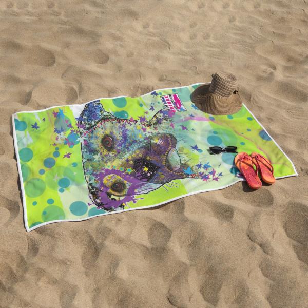 Badehandtuch Dio – Popart-Hundemotiv, 75x165 cm, 100 % Polyester, weich & schnelltrocknend