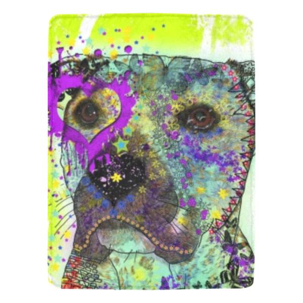 Decke Dio -  Fleecedecke, kuschlig, weich, bunt, Motive in Digitaler Popart, 152cm x 203cm, bunt, Staff, Amstaff, Staffordshire, Soka, Listenhund, Bollerkopf, Mix