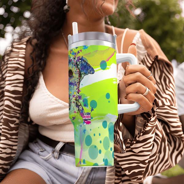 Tumbler mit Hundemotiv Dio - Edelstahl, Becher, 1L, mit Strohhalm, bunt, Motive in Digitaler Popart, AmStaff, Staffordshire, SOKA, Listenhund