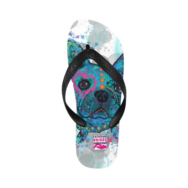 Flip Flops Hundemotiv Elli - Strandsandalen, Sandalen, bunt, Grösse 38-45, Unisex, Mischling, Mix, Französische Bulldogge, Bully, Frenchi