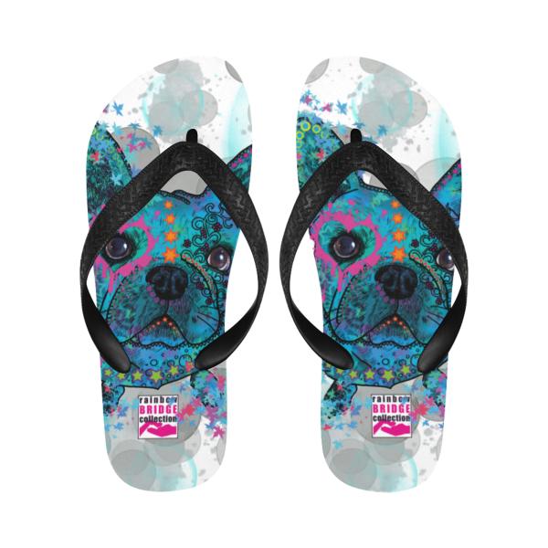 Flip Flops Hundemotiv Elli - Strandsandalen, Sandalen, bunt, Grösse 38-45, Unisex, Mischling, Mix, Französische Bulldogge, Bully, Frenchi
