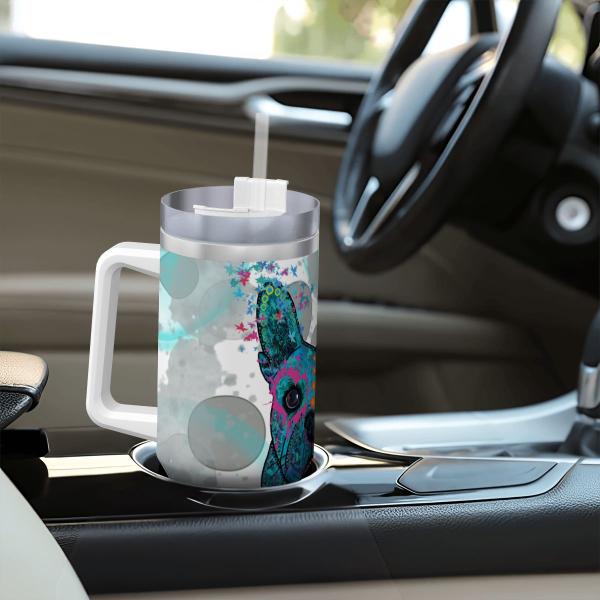 Tumbler mit Hundemotiv Elli - Edelstahl, Becher, 1L, mit Strohhalm, bunt, Motive in Digitaler Popart, Französische Bulldogge, Bully, Frenchi
