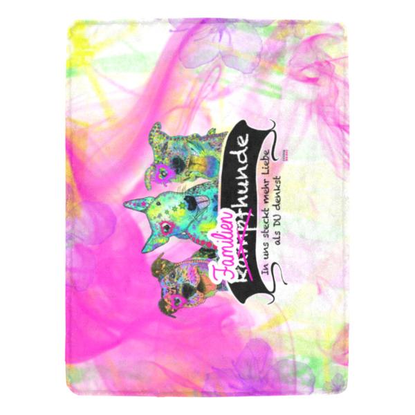 Decke Familienhunde -  Fleecedecke, kuschlig, weich, bunt, Motive in Digitaler Popart, 152cm x 203cm, bunt, Staff, Amstaff, Staffordshire, Soka, Listenhund, Bollerkopf, Mix , Pitbull, Pit, Bullterrier, Bulli