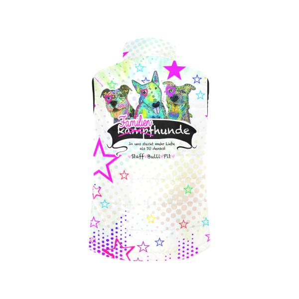 Weste mit Hundemotiv Familienhunde - 100 % Polyester, Wattiertes Futter, Ärmellos, bunt, Hundemotiv, AmStaff, Staff, Staffordshire, Pitbull, Pit, XXL Bully, Bullterrier, Bulli, SOKA, Listenhunde