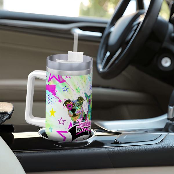 Tumbler mit Hundemotiv Familienhunde - Edelstahl, Becher, 1L, mit Strohhalm, bunt, Motive in Digitaler Popart, AmStaff, Staffordshire, Bullterrier, Bulli, Pitbull, Pit, SOKA, Listenhund