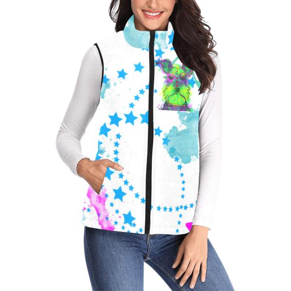 Weste mit Hundemotiv Fido - 100 % Polyester, Wattiertes Futter, Ärmellos, bunt, Hundemotiv, Mischling, Mix, Schnauzer, Zwergschnauzer