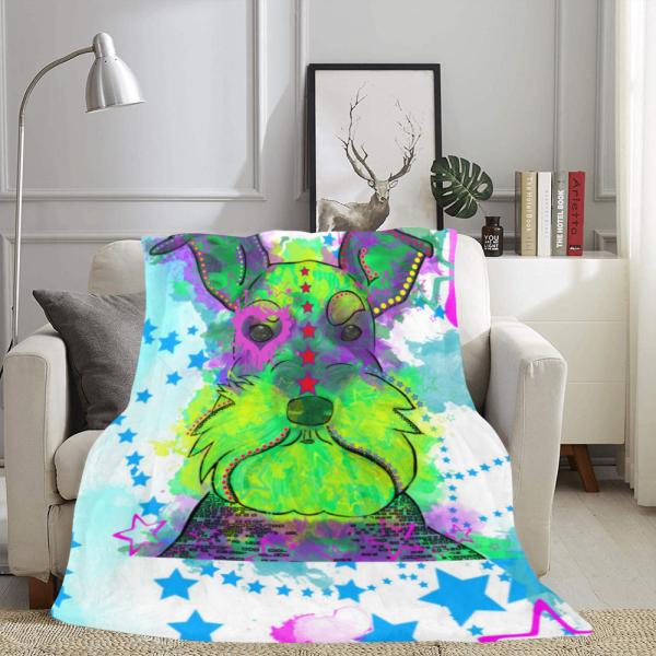 Decke Fido -  Fleecedecke, kuschlig, weich, bunt, Motive in Digitaler Popart, 152cm x 203cm, bunt, Zergschnauzer, Schnauzer, Mischling, Mix