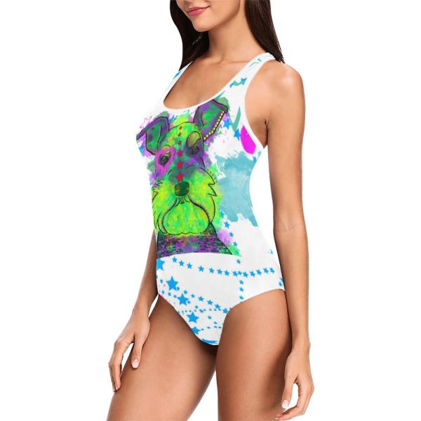 Badeanzug Hundemotiv Fido -  85% Polyester, 15% Spandex, Wasserecht, mit Innenfutter, bunt, Größe XS-5XL, Bademode, Schnauzer, Zwergschnauzer