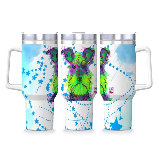 Tumbler mit Hundemotiv Fido - Edelstahl, Becher, 1L, mit Strohhalm, bunt, Motive in Digitaler Popart, Mischling, Mix, Zergschnauzer, Schnauzer