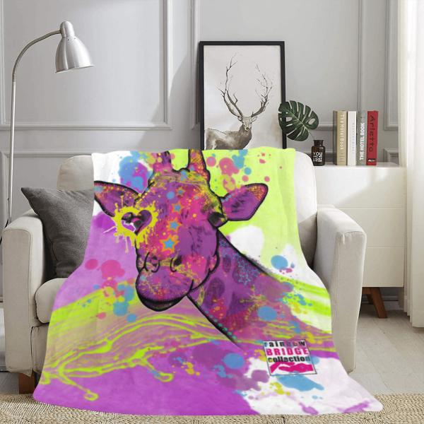 Decke Giraffe -  Fleecedecke, kuschlig, weich, bunt, Motive in Digitaler Popart, 152cm x 203cm, bunt, Afrikanisch, Langhals