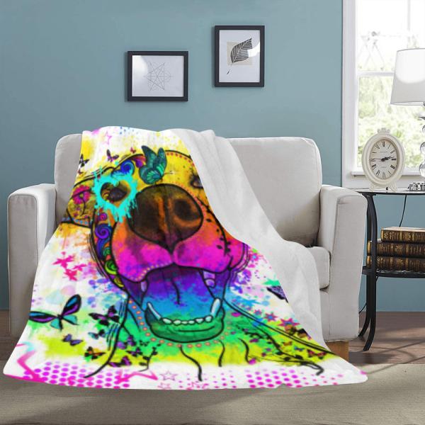 Decke Hazel -  Fleecedecke, kuschlig, weich, bunt, Motive in Digitaler Popart, 152cm x 203cm, bunt, Staff, Amstaff, Staffordshire, Soka, Listenhund, Bollerkopf, Mix