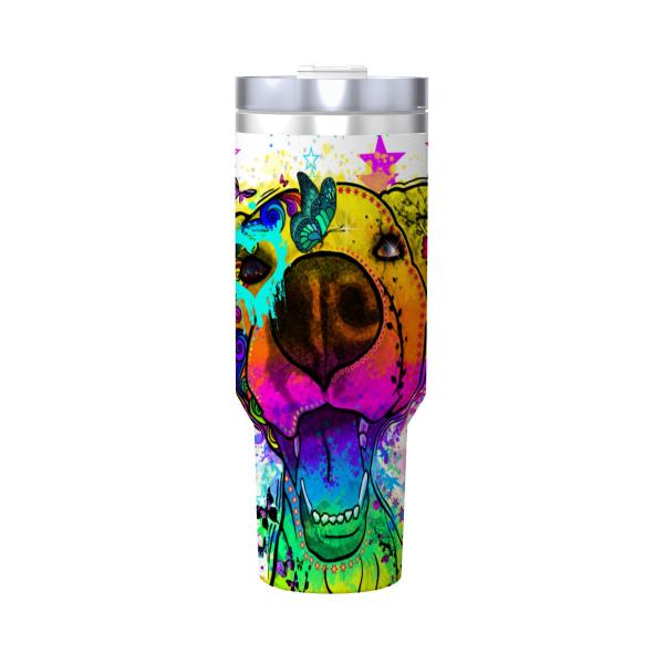 Tumbler mit Hundemotiv Hazel - Edelstahl, Becher, 1L, mit Strohhalm, bunt, Motive in Digitaler Popart, Mischling, Mix, AmStaff, Staffordshire, SOKA, Listenhund