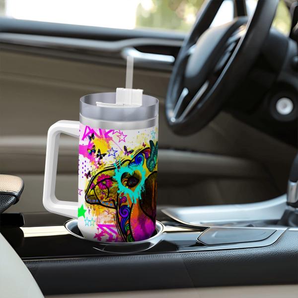 Tumbler mit Hundemotiv Hazel - Edelstahl, Becher, 1L, mit Strohhalm, bunt, Motive in Digitaler Popart, Mischling, Mix, AmStaff, Staffordshire, SOKA, Listenhund
