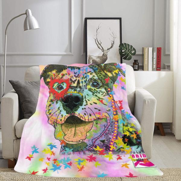 Decke Hexe -  Fleecedecke, kuschlig, weich, bunt, Motive in Digitaler Popart, 152cm x 203cm, bunt, Staff, Amstaff, Staffordshire, Soka, Listenhund, Bollerkopf, Mix