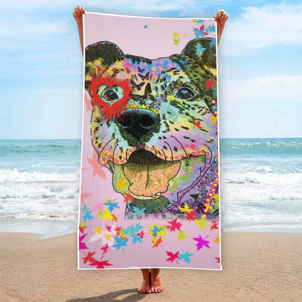 Strandtuch, Badetuch, Saunatuch mit buntem Hundemotiv in digitaler Popart mit Hunde Motiv Hexe