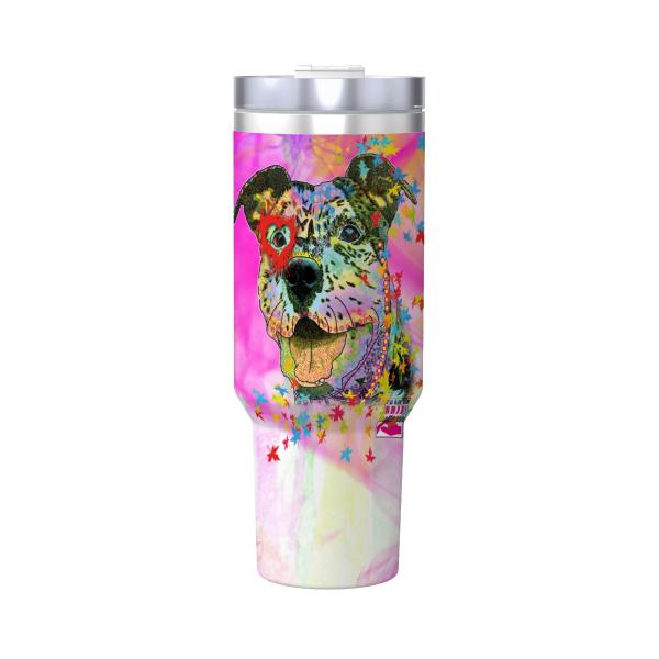 Tumbler mit Hundemotiv Hexe - Edelstahl, Becher, 1L, mit Strohhalm, bunt, Motive in Digitaler Popart, AmStaff, Staffordshire, SOKA, Listenhund