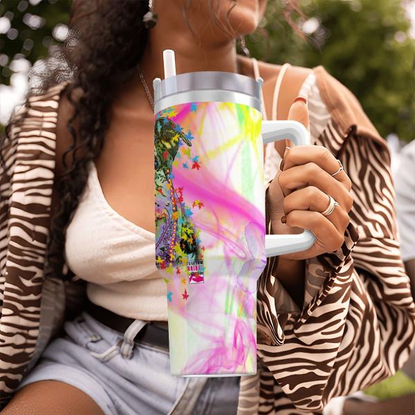 Tumbler mit Hundemotiv Hexe - Edelstahl, Becher, 1L, mit Strohhalm, bunt, Motive in Digitaler Popart, AmStaff, Staffordshire, SOKA, Listenhund