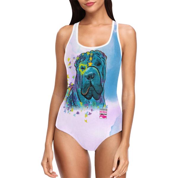 Badeanzug Hundemotiv Itchy - 85% Polyester, 15% Spandex, Wasserecht, mit Innenfutter, bunt, Größe XS-5XL, Bademode, Shar Pei, Mischling, Mix