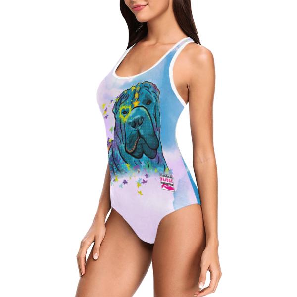 Badeanzug Hundemotiv Itchy - 85% Polyester, 15% Spandex, Wasserecht, mit Innenfutter, bunt, Größe XS-5XL, Bademode, Shar Pei, Mischling, Mix