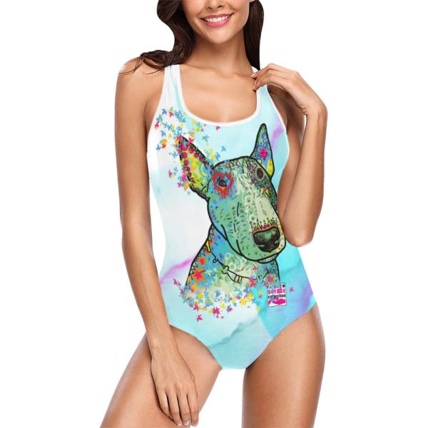 Badeanzug Hundemotiv Kalli - 85% Polyester, 15% Spandex, Wasserecht, mit Innenfutter, bunt, Bullterrier, Mini, Bulli