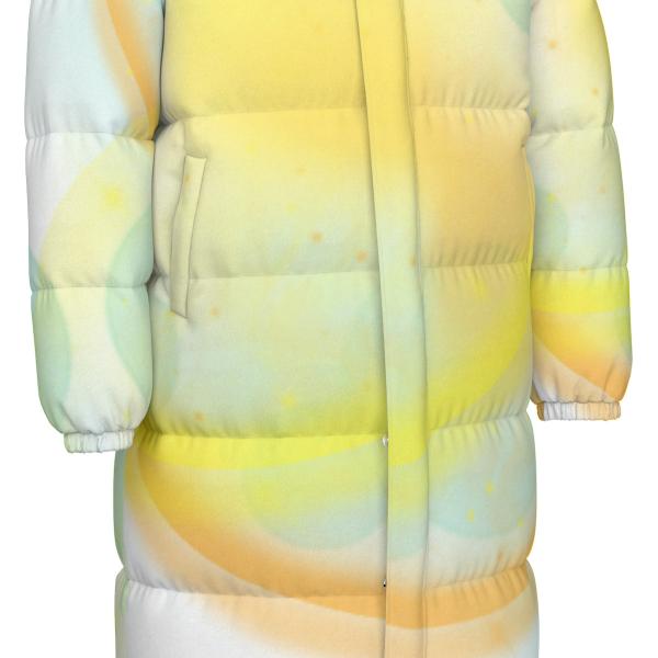 Warme Wintermantel mit Hundemotiv Kiki – Popart Hundemotiv, 90% Daunen, 10% Federn, bunt, stylisch, AmStaff, Staff, Staffordshire, Pitbull, Pit, Soka, Größe XS- 4XL