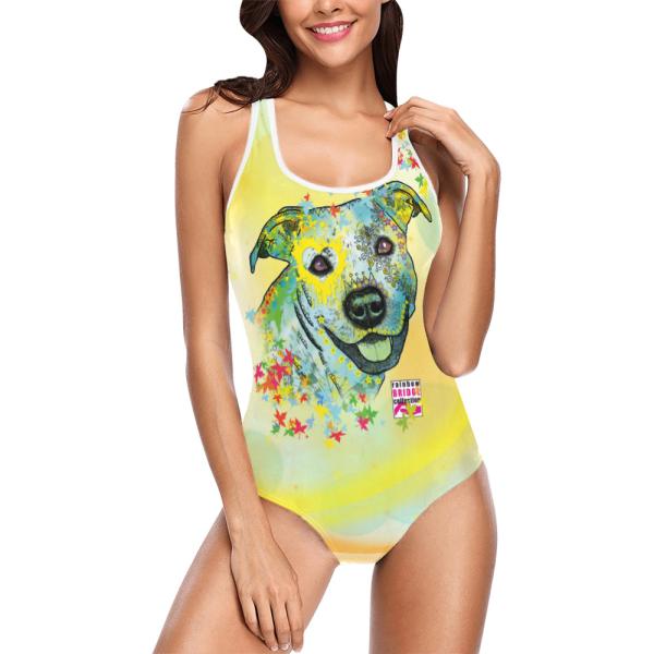 Badeanzug Hundemotiv Kiki -  85% Polyester, 15% Spandex, Wasserecht, mit Innenfutter, bunt, AmStaff, Staff, Staffordshire, SOKA, Listenhund