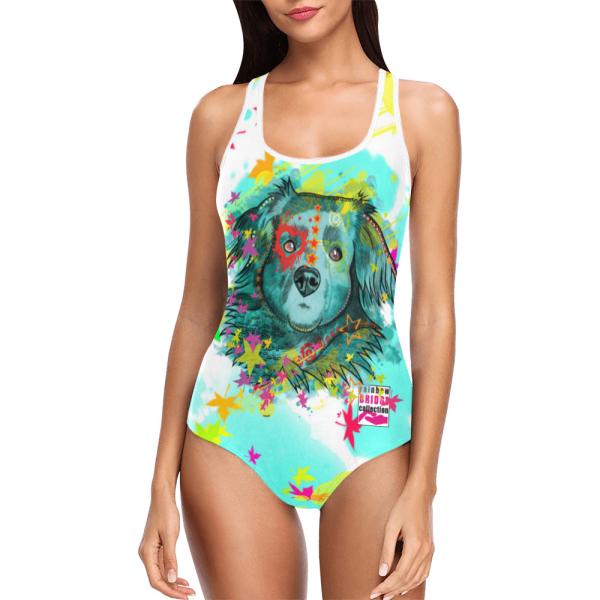 Badeanzug Hundemotiv Krümel -  85% Polyester, 15% Spandex, Wasserecht, mit Innenfutter, bunt, Chihauhau, Mischling, Mix