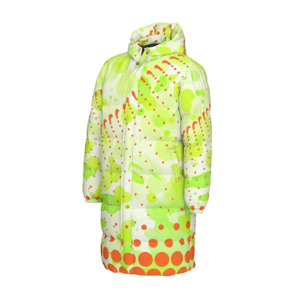 Warme Wintermantel mit Hundemotiv Lani – Popart Hundemotiv, 90% Daunen, 10% Federn, bunt, stylisch, Englische Bulldogge, Bully, Bulldog