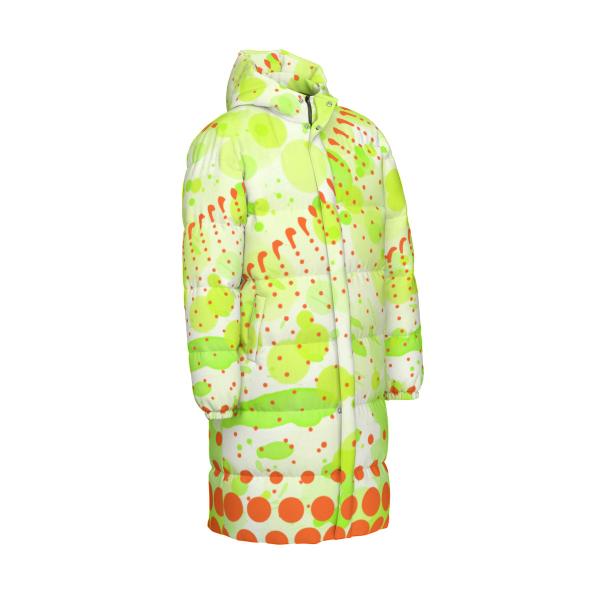 Warme Wintermantel mit Hundemotiv Lani – Popart Hundemotiv, 90% Daunen, 10% Federn, bunt, stylisch, Englische Bulldogge, Bully, Bulldog