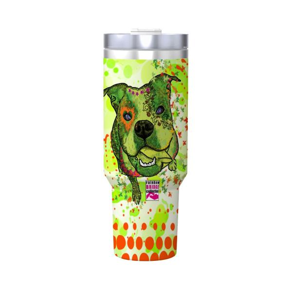 Tumbler mit Hundemotiv Lani - Edelstahl, Becher, 1L, mit Strohhalm, bunt, Motive in Digitaler Popart, Englische Bulldogge, Bully