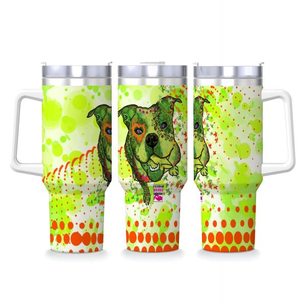 Tumbler mit Hundemotiv Lani - Edelstahl, Becher, 1L, mit Strohhalm, bunt, Motive in Digitaler Popart, Englische Bulldogge, Bully