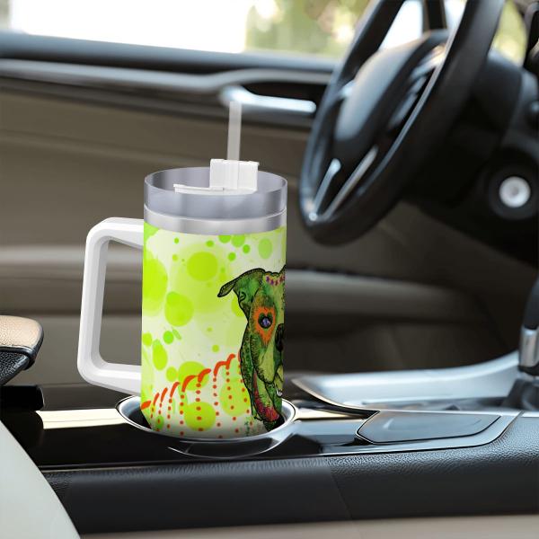 Tumbler mit Hundemotiv Lani - Edelstahl, Becher, 1L, mit Strohhalm, bunt, Motive in Digitaler Popart, Englische Bulldogge, Bully