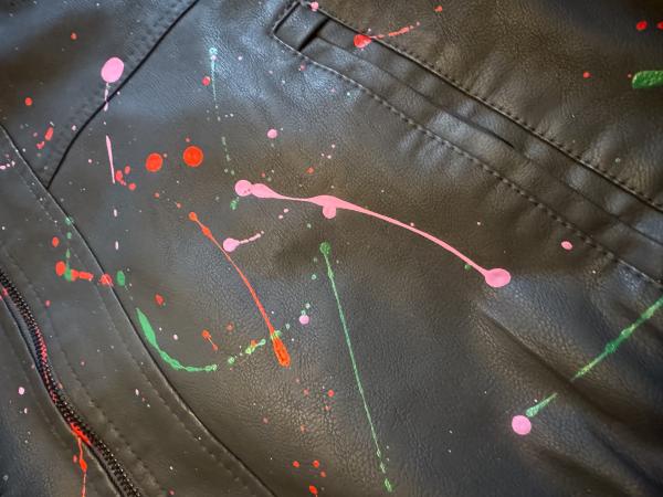 Lederjacke mit Lieblingsmotiv von RBC -Kunstlederjacke, Größe S-3XL, Unikat, Bunt, mit Kaputze, Hundemotiv, bedruckte Ärmel