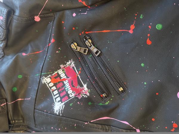 Lederjacke mit Lieblingsmotiv von RBC -Kunstlederjacke, Größe S-3XL, Unikat, Bunt, mit Kaputze, Hundemotiv, bedruckte Ärmel