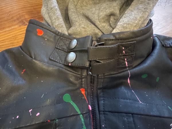 Lederjacke mit Lieblingsmotiv von RBC -Kunstlederjacke, Größe S-3XL, Unikat, Bunt, mit Kaputze, Hundemotiv, bedruckte Ärmel