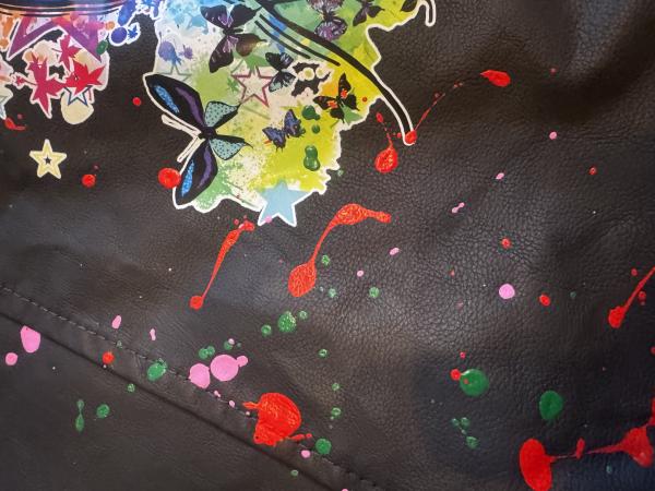 Lederjacke mit Lieblingsmotiv von RBC -Kunstlederjacke, Größe S-3XL, Unikat, Bunt, mit Kaputze, Hundemotiv, bedruckte Ärmel